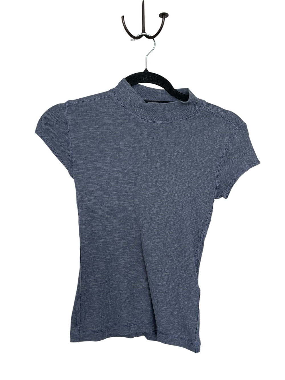 Pilcro Mock Neck Short Sleeve Tee in Slate Blue